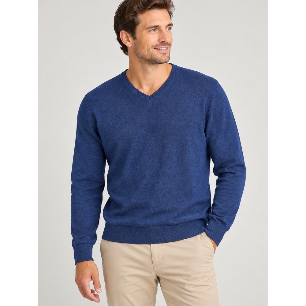 Banana Republic Luxury Blend Silk Cotton Cashmere V-Neck Sweater Blue Mens L NWT